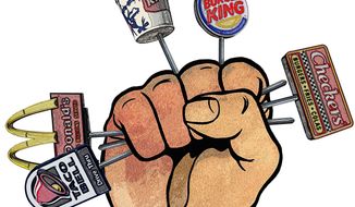 Union attempts to organize fast food illustration by Greg Groesch/The Washington Times