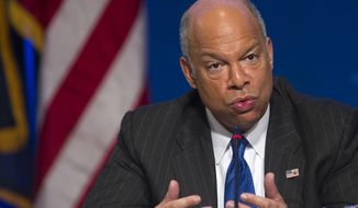 FILE - In this Feb. 22, 2105 file photo, Homeland Security Secretary Jeh Johnson speaks in Washington. Johnson said Thursday, The gyrocopter that landed on the lawn of the U.S. Capitol &amp;quot;apparently literally flew in under the radar.&amp;quot;  (AP Photo/Cliff Owen, File)