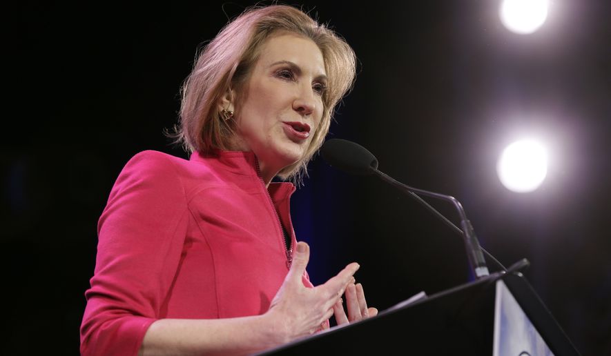 &quot;I think that if Hillary Clinton were to face a female nominee, there are a whole set of things that she won&#39;t be able to talk about,&quot; said former Hewlett-Packard CEO Carly Fiorina, who is weighing a presidential run. (Associated Press)