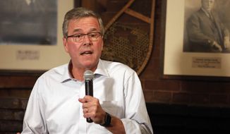 Former Florida Gov. Jeb Bush speaks to a group at a Politics and Pie at the Snow Shoe Club Thursday, April 16, 2015, in Concord, N.H. (AP Photo/Jim Cole)