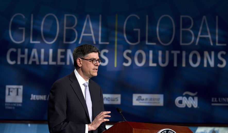 Treasury Secretary Jacob Lew speaks during a news conference during the International Monetary Fund and World Bank meetings in Washington, Friday, April 17, 2015. ( AP Photo/Jose Luis Magana)