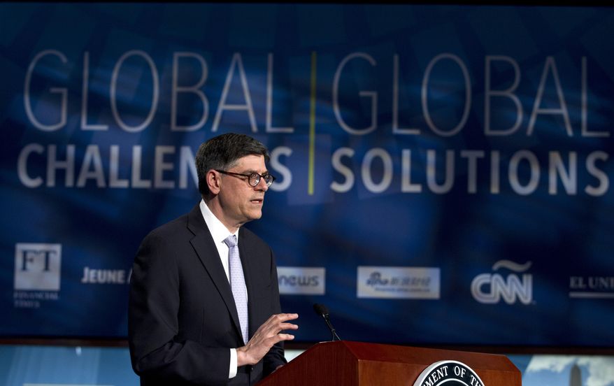 Treasury Secretary Jacob Lew speaks during a news conference during the International Monetary Fund and World Bank meetings in Washington, Friday, April 17, 2015. ( AP Photo/Jose Luis Magana)