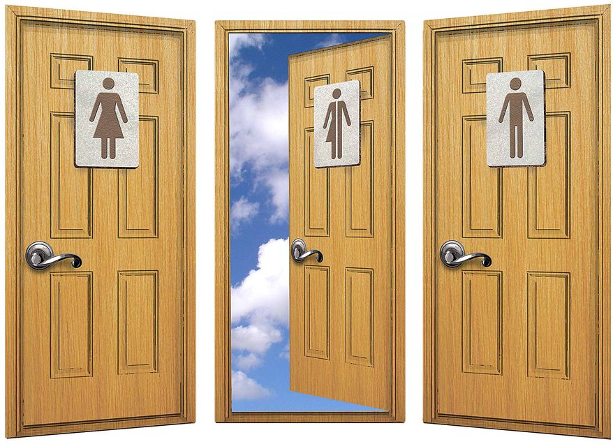 Transgender bathroom illustration by Greg Groesch/The Washington Times