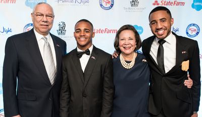 General Colin L. Powell (founding chairman, America’s Promise); Ti-Andre Bellinger (America’s Promise youth board member), Mrs. Alma J. Powell (current board chair) and Deon Jones (youth board member)