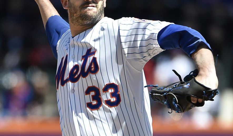 New York Mets starter Matt Harvey (33) pitches against the Miami Marlins in the first inning of a baseball game at Citi Field on Sunday, April 19, 2015, in New York. The Mets won 7-6. (AP Photo/Kathy Kmonicek)