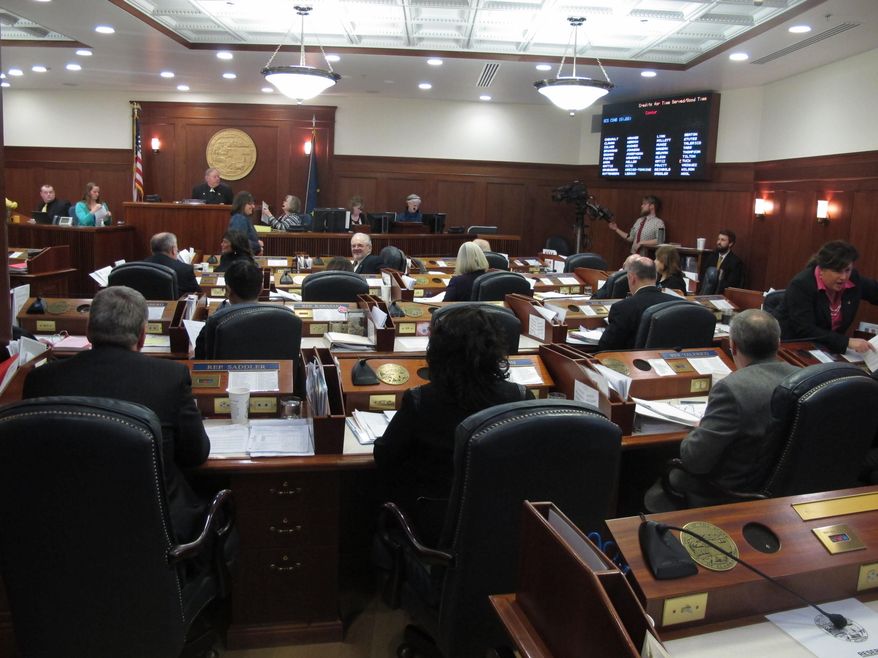 The Alaska House meets on what was scheduled to be the last day of the 90-day legislative session on Sunday, April 19, 2015, in Juneau, Alaska. (AP Photo/Becky Bohrer)