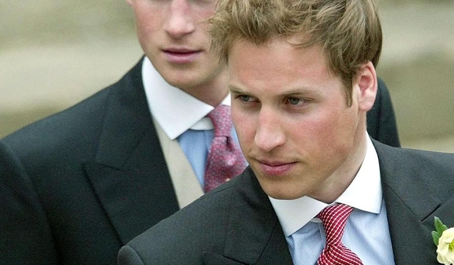 FILE - This is a April 9, 2005 file photo of Britain's Prince William, and Prince Harry, left, after the civil wedding ceremony of their father Britain's Prince Charles and his wife Camilla, the Duchess of Cornwall, at the Guildhall in Windsor, England. Prince Harry the second son of Prince Charles and Diana, Harry is often seen as the mischievous one, the fun-loving counterpart to the more staid _ some say dull _ William. (AP Photo/Dave Caulkin, File)