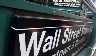 FILE - This Oct. 2, 2014 file photo shows the Wall Street subway stop on Broadway, in New York&#39;s Financial District. Stocks turned higher in European trading on Friday, April 24, 2015, despite a lack of progress on Greece&#39;s bailout.  (AP Photo/Richard Drew)