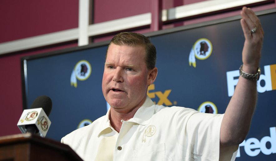 Washington Redskins general manager Scot McCloughan speaks to the media during a pre-draft NFL football press conference, Monday, April 27, 2015, in Ashburn, Va. (AP Photo/Nick Wass)