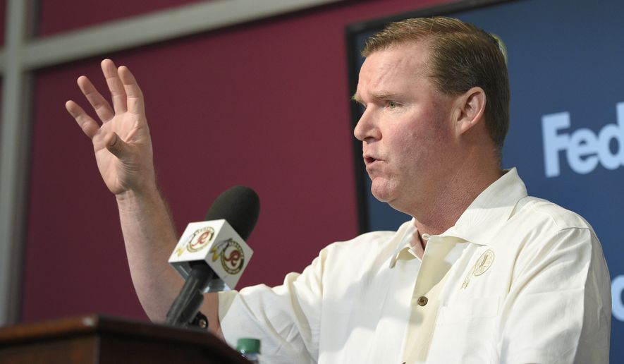 Washington Redskins general manager Scot McCloughan speaks to the media during a pre-draft NFL football press conference, Monday, April 27, 2015, in Ashburn, Va. (AP Photo/Nick Wass)