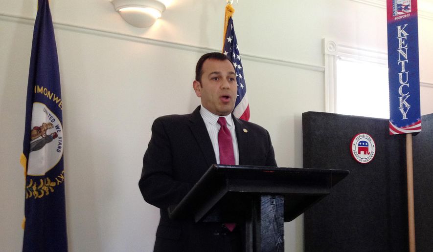 Republican state Sen. Ralph Alvarado speaks during a news conference, Wednesday, April 29, 2015, in Frankfort, Ky., where GOPAC, a national Republican recruiting organization, named him an “emerging leader” of 2015. (AP Photo/Adam Beam)