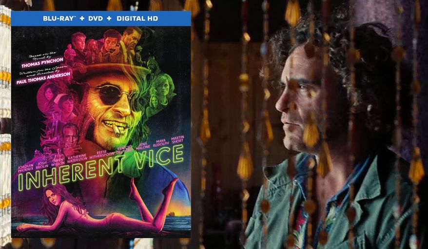 Joaquin Phoenix stars as Doc Sportello, a hippie private detective in a heap of trouble in Inherent Vice, now on Blu-ray. (Courtesy Warner Home Video)