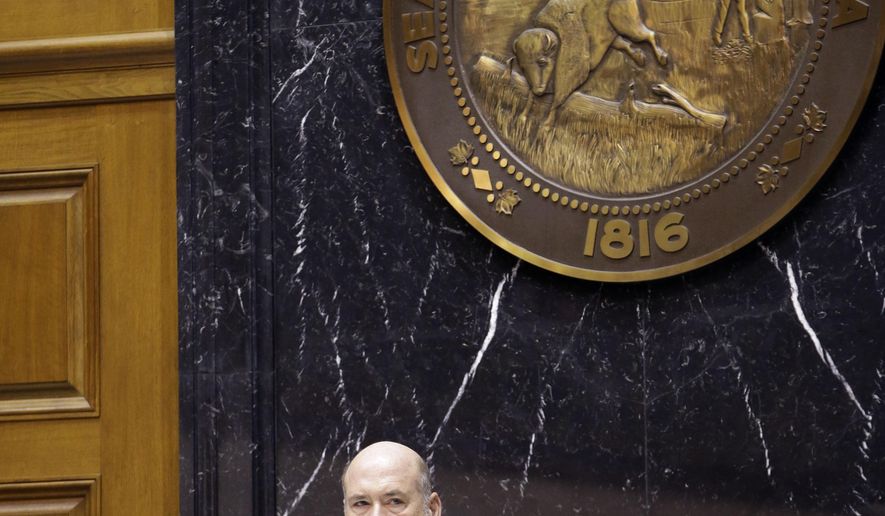 Speaker of the House Brian Bosma, R-Indianapolis, addresses the chamber on the final day of the 2015 legislative session at the Statehouse in Indianapolis, Wednesday, April 29, 2015. (AP Photo/AJ Mast)