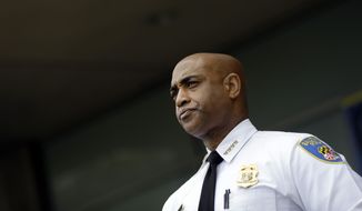 Baltimore Police Department Commissioner Anthony Batts listens as Deputy Commissioner Kevin Davis, not pictured, speaks at a news conference, Thursday, April 30, 2015, in Baltimore, announcing that the department&#39;s investigation into the death of Freddie Gray was turned over to the State&#39;s Attorney&#39;s office a day early. (AP Photo/Patrick Semansky)