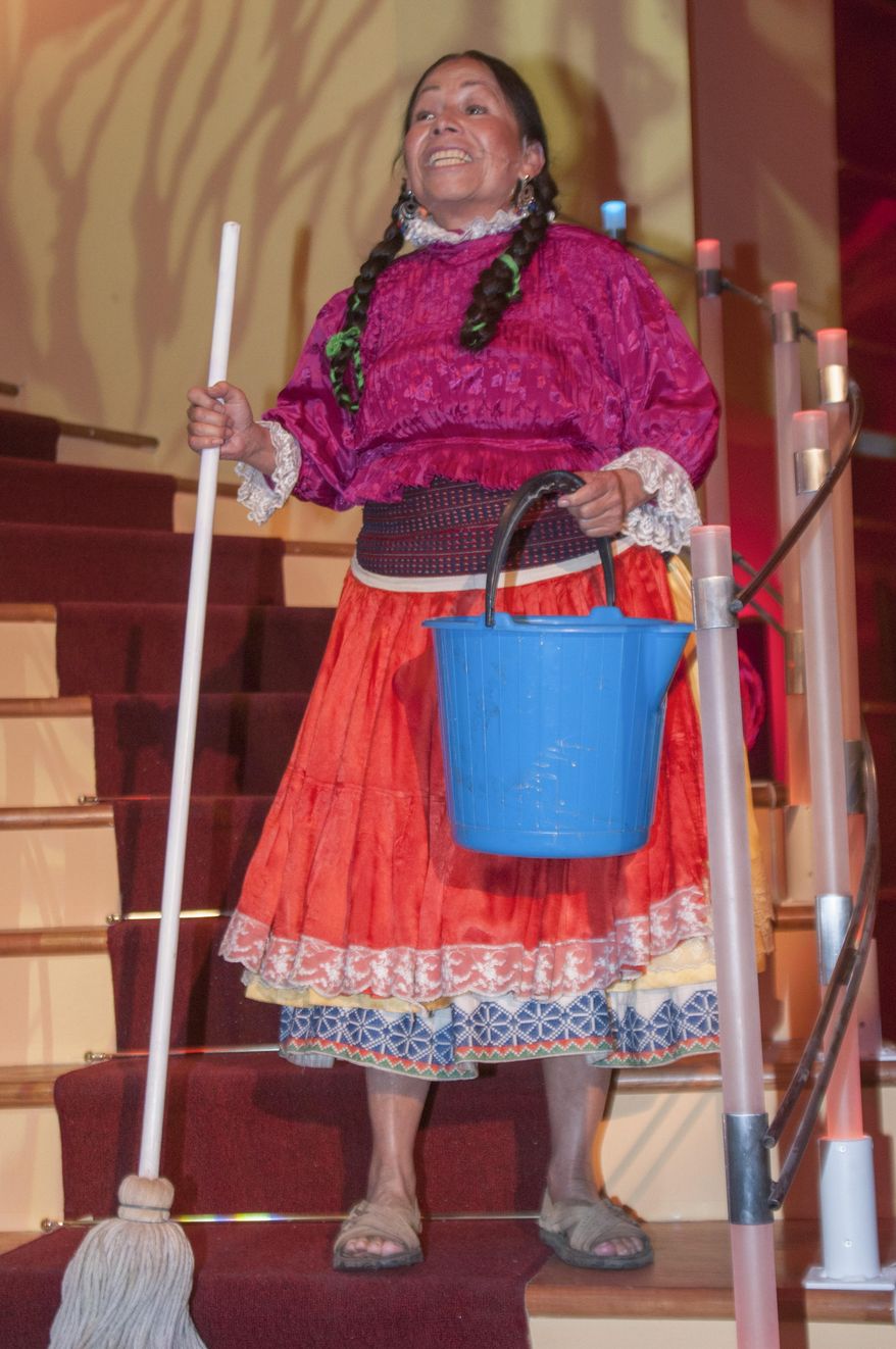 In this Feb. 21, 2013 photo, Maria Elena Velasco, better known as "La India Maria," performs her most famous role which exaggerated stereotypes about Mexico's indigenous people, in a debut presentation of a soap opera in Mexico City. The Mexican film institute announced through its Twitter account that Velasco, also a screenwriter and director, died Friday May 1, 2015, but did not specify the cause. (cuartoscuro.com, Francisco Rodriguez, via AP) MANDATORY CREDIT, MEXICO OUT, NO USAR EN MEXICO