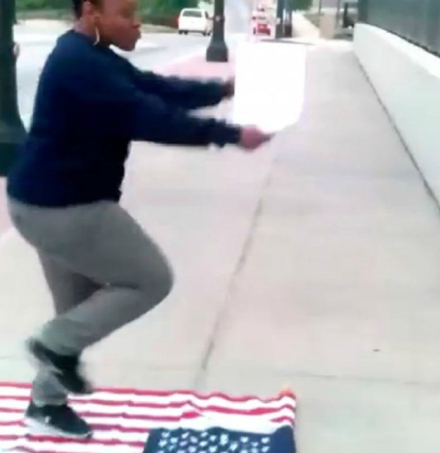 A new "challenge" has spread online in which individuals stomp on the American flag to honor a black college student wanted in Georgia for allegedly bringing a gun to campus protests. (Image: Facebook, Erica Walker)