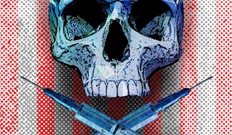 Skull and hypodermic needles illustration by Greg Groesch/The Washington Times
