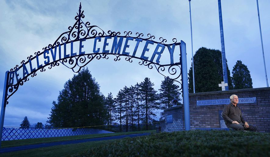In this April 7, 2015, photo Roger Schnegg poses for a photo at Beallsville Cemetery where his brother Charles Gleen Scnegg is buried in Beallsville, Ohio. Roger Schnegg said he still feels the sadness and loss of his brother Charles who was killed in the Vietnam War. (Chris Russell/The Columbus Dispatch via AP)