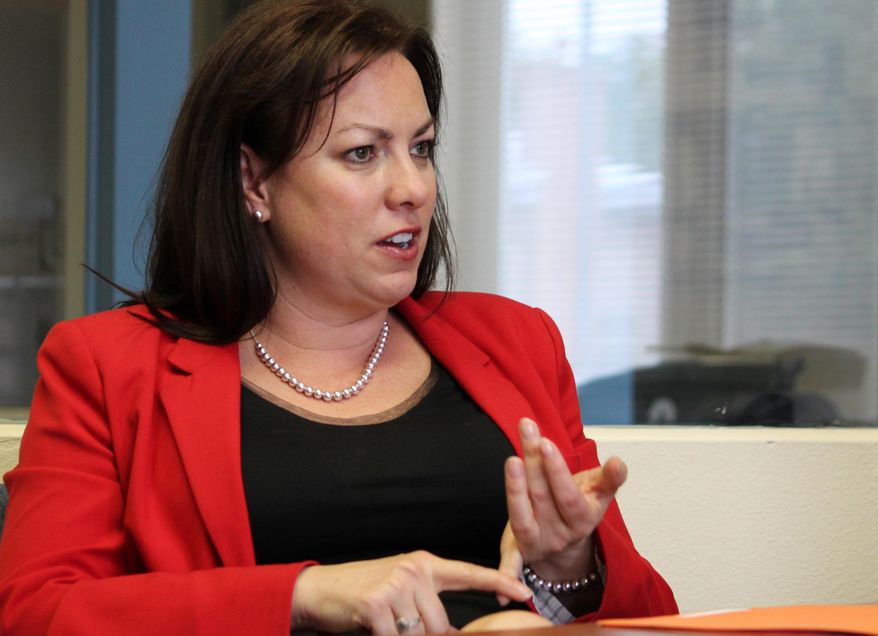 New Mexico Public Education Secretary Hanna Skandera discusses the results of teacher evaluations during an interview in Albuquerque N.M., on Monday, May 4, 2015. (AP Photo/Susan Montoya Bryan)