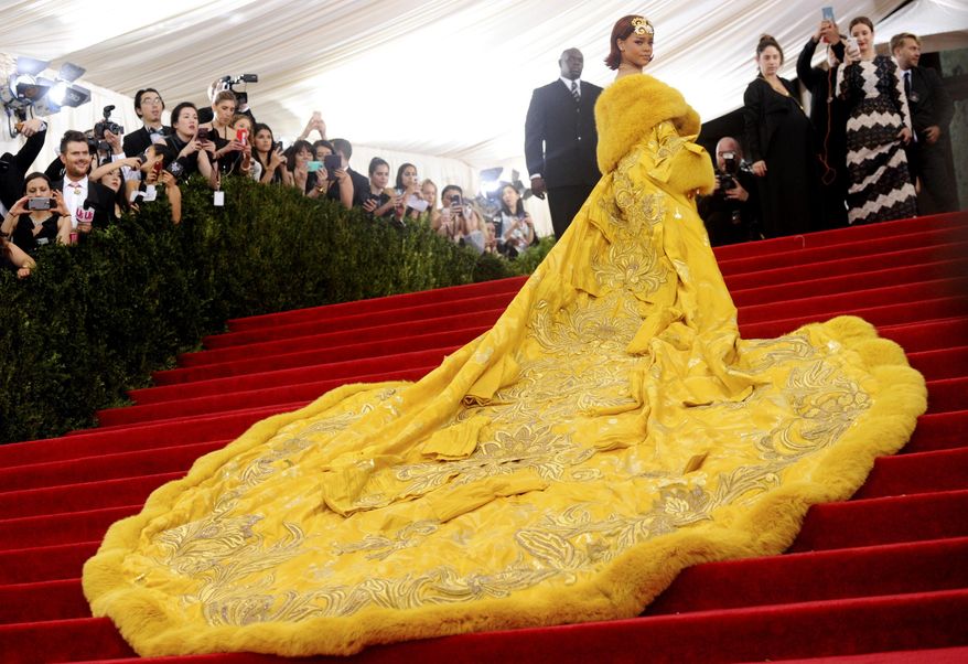 Rihanna arrives at The Metropolitan Museum of Art's Costume Institute benefit gala celebrating "China: Through the Looking Glass" on Monday, May 4, 2015, in New York. (Photo by Charles Sykes/Invision/AP)