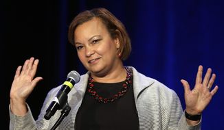 Lisa Jackson, vice president of Environmental Initiatives at Apple Inc., speaks at the PUSHTech2020 Summit Wednesday, May 6, 2015, in San Francisco. (AP Photo/Ben Margot) ** FILE **
