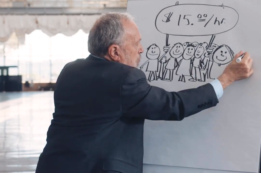 Former U.S. Labor Secretary Robert Reich and MoveOn.org Civic Action launched a series of web videos in an interactive online campaign to test out ideas from the liberal agenda, starting with videos promoting a $15 minimum &quot;living wage&quot; and other laws to help working families.