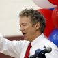 Republican presidential hopeful Sen. Rand Paul, R-Ky., waves to supporters at a rally after speaking at Arizona State University Friday, May 8, 2015, in Tempe, Ariz. (AP Photo/Ross D. Franklin)