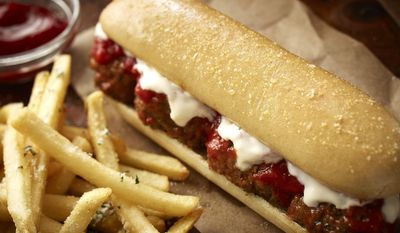 This undated product image provided by Darden Restaurants shows Olive Garden&#x27;s new meatball breadstick sandwich. The addition of breadstick sandwiches are just the latest attempt to revamp Olive Garden&#x27;s menu and marketing as sales have declined for the past three of its fiscal years. (AP Photo/Darden Restaurants)