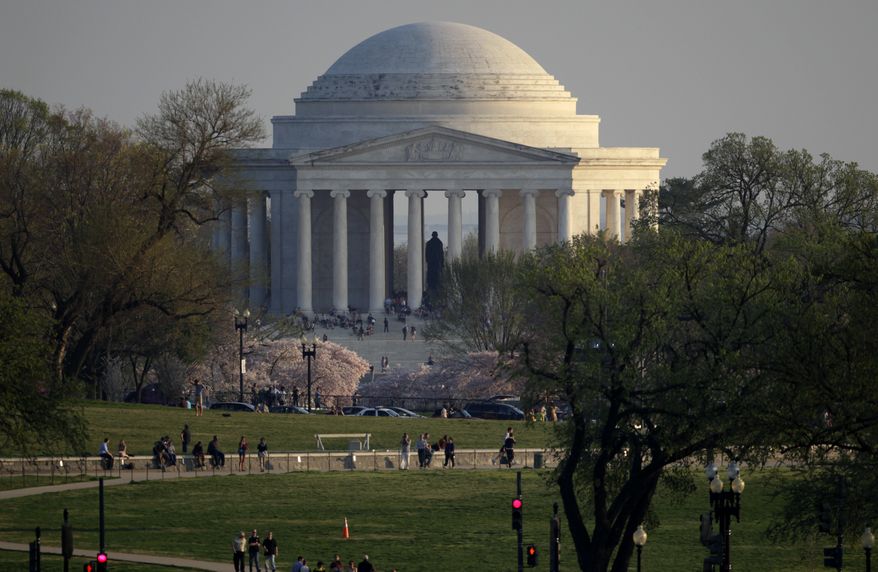 The Jefferson Memorial is seen from the White House, Thursday, March 22, 2012, in Washington. (AP Photo/Carolyn Kaster) ** FILE **