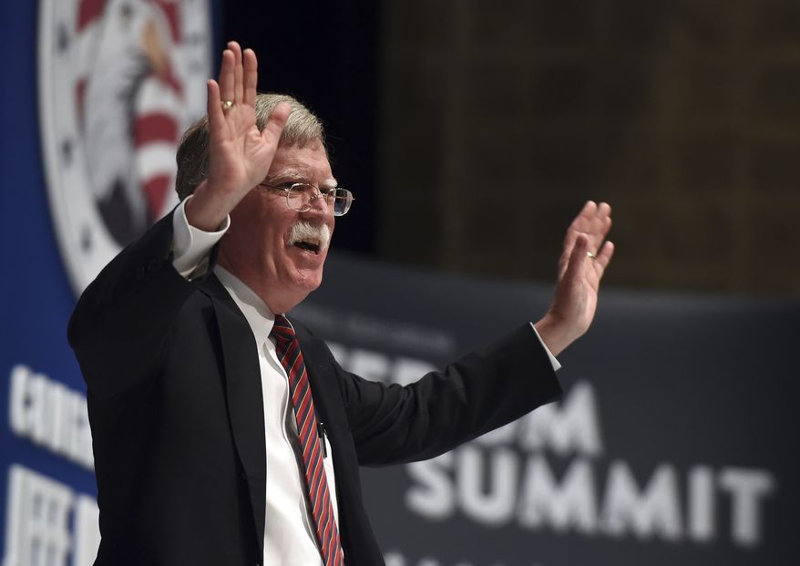 Former United Nations Ambassador John Bolton speaks during the Freedom Summit the Freedom Summit in Greenville, S.C., on May 9, 2015. (Associated Press) **FILE**