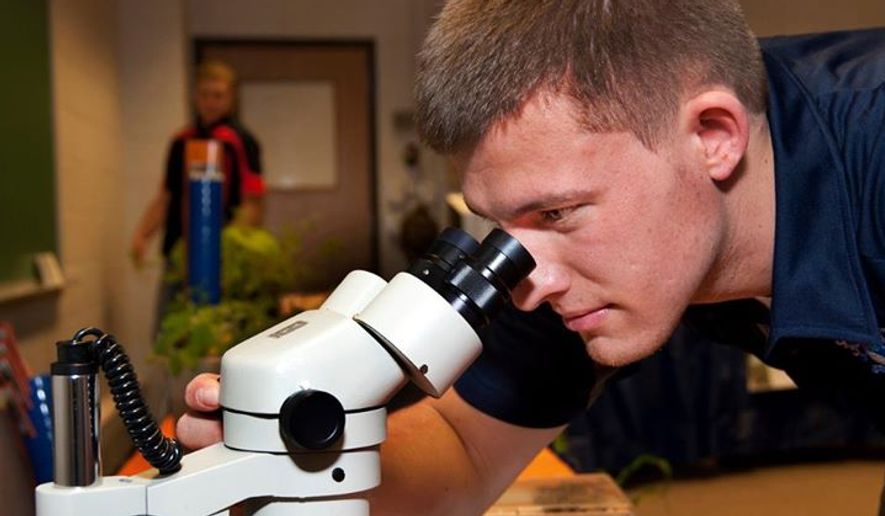A student at the University of Illinois at Urbana-Champaign uses a microscope during his studies. (Image: Facebook, University of Illinois at Urbana-Champaign) ** FILE **



