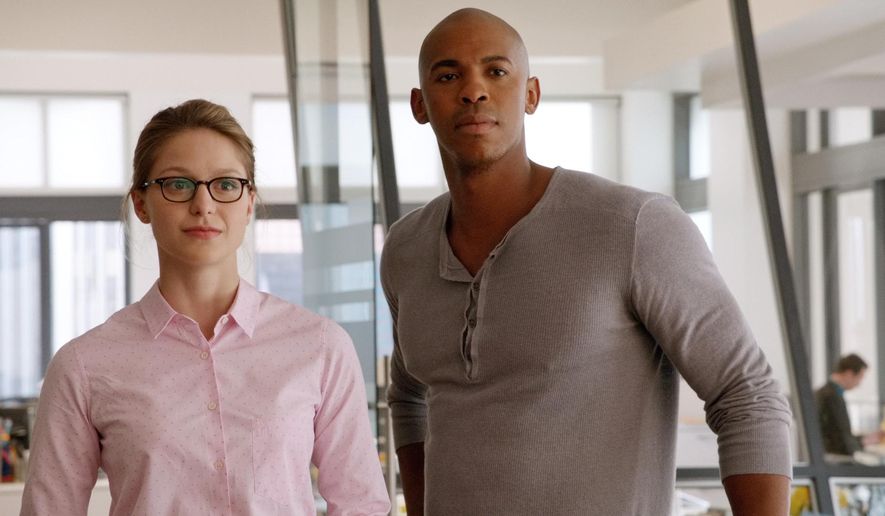 This image from video released by CBS shows Melissa Benoist, left, and Mehcad Brooks in a scene from "Supergirl." The show is one of five new programs CBS will release in the fall. (CBS via AP)