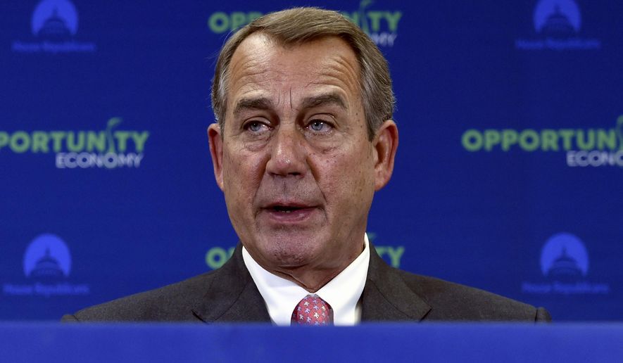 FILE - In this May 13, 2015 file photo, House Speaker John Boehner of Ohio speaks during a news conference on Capitol Hill in Washington. Boehner said Thursday that this week's fatal Amtrak crash wasn't caused by a lack of federal funds and mocked a reporter for even asking about it. "Are you really going to ask such a stupid question?" he said at a news conference as a reporter started to ask about Democratic complaints that the government shortchanges the railroad. (AP Photo/Susan Walsh, File)