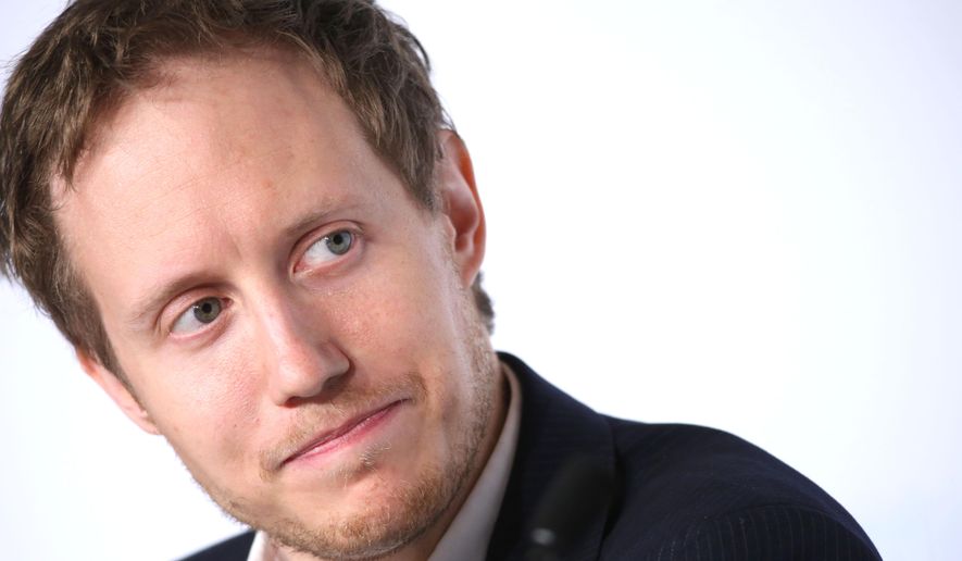 Director Laszlo Nemes attends a press conference for the film Saul Fia (Son of Saul) at the 68th international film festival, Cannes, southern France, Friday, May 15, 2015. (AP Photo/Thibault Camus)