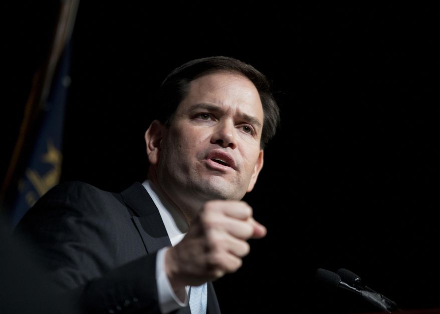 Republican presidential candidate Sen. Marco Rubio, R-Fla., speaks at the Georgia Republican Convention, Friday, May 15, 2015, in Athens, Ga. Georgia Republicans will hear from three White House hopefuls, Rubio, New Jersey Gov. Chris Christie and Texas Sen. Ted Cruz as the party gathers for its annual convention Friday. The appearances come as Georgia Republicans look to raise their profile in the 2016 nominating contest. (AP Photo/David Goldman)