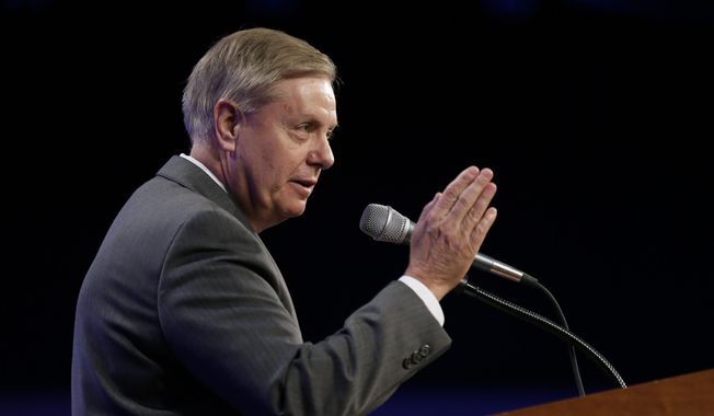 Sen. Lindsey Graham, R-S.C., speaks during the Iowa Republican Party&#x27;s Lincoln Dinner, Saturday, May 16, 2015, in Des Moines, Iowa. (AP Photo/Charlie Neibergall) ** FILE **