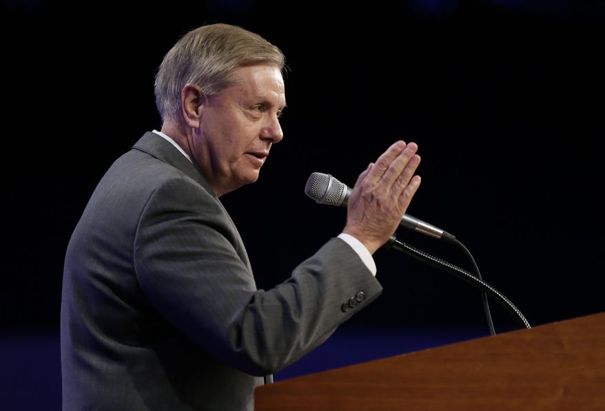 Sen. Lindsey Graham, R-S.C., speaks during the Iowa Republican Party&#39;s Lincoln Dinner, Saturday, May 16, 2015, in Des Moines, Iowa. (AP Photo/Charlie Neibergall) ** FILE **