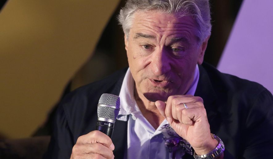 Hollywood actor Robert De Niro answers questions from the media during a news conference at the opening of the Nobu Hotel at the City of Dreams Casino at suburban Pasay city, south of Manila, on May 18, 2015. (Associated Press) **FILE**