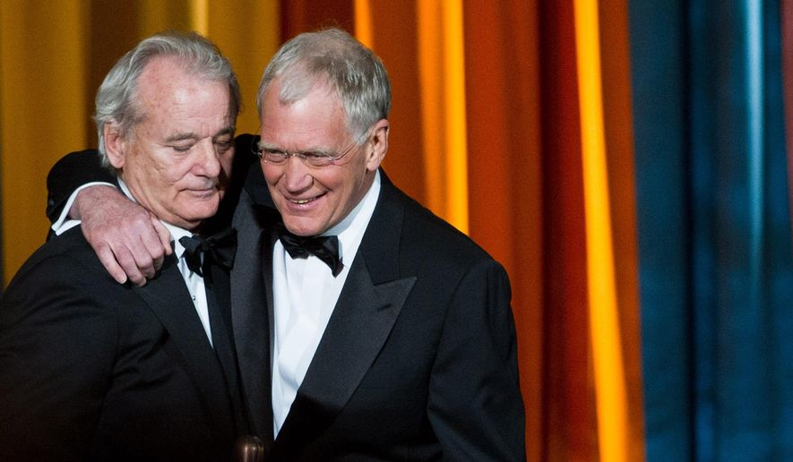FILE - In this March 26, 2011 file photo, Bill Murray, left, and David Letterman appear at the "The Comedy Awards" presented by Comedy Central in New York. After 33 years in late night and 22 years hosting CBS' "Late Show," Letterman will retire on May 20. (AP Photo/Charles Sykes, File)