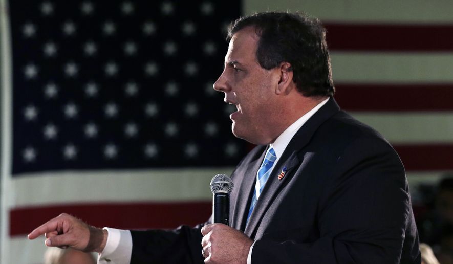 New Jersey Gov. Chris Christie, a likely Republican 2016 presidential candidate, gestures during a town hall type meeting at the Veteran&#x27;s of Foreign War post in Hudson, N.H., Monday, May 18, 2015. (AP Photo/Charles Krupa) ** FILE **