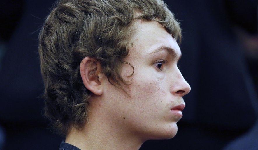 FILE - In a March 31, 2015 file photo, Erich Milton Nowsch Jr., 19, appears in court in Las Vegas. A Clark County District Court judge said Tuesday, May 19, 2015,that trial is being postponed for Nowsch Jr., a co-defendant accused of killing a Las Vegas mom in a neighborhood shootout in February. (AP Photo/John Locher,File)