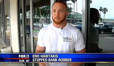 Eric Haritakis, a Tampa Bay area MMA fighter nicknamed the &quot;Ginja Ninja,&quot; chased a man down and hog-tied him with duct tape after he witnessed the man rob a bank teller. (FOX 13)
