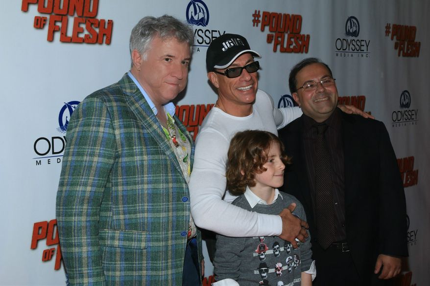 From left: "Pound of Flesh" producer Kirk Shaw, star Jean-Claude Van Damme, co-star James Houghton and director Ernie Barbarash greet media and fans.