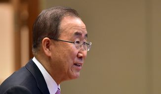 U.N. Secretary-General Ban Ki-moon attends a meeting with South Korean President Park Geun-hye at the presidential Blue House in Seoul Wednesday, May 20, 2015. Ban said Wednesday that North Korea had cancelled an invitation for him to visit a factory park in the country that represents the last major cooperation project between the rival Koreas. (Jung Yeon-je/Pool Photo via AP)
