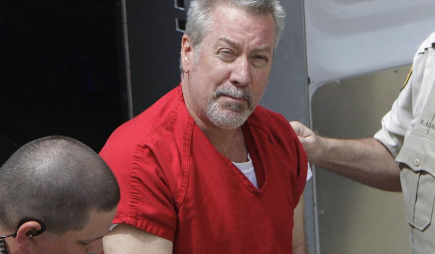 FILE - In this May 8, 2009 file photo, former Bolingbrook, Ill., police officer Drew Peterson arrives for court in Joliet, Ill. A state appeals court is hearing arguments Thursday, May 21, 2015 in Ottawa, Ill., from lawyers seeking to overturn Peterson&#39;s murder conviction in his third wife&#39;s 2004 death. The Chicago Tribune reports that attorneys for Peterson are challenging his 2012 conviction. They claim prosecutors shouldn&#39;t have been allowed to present second-hand evidence and Peterson&#39;s previous lawyer provided ineffective counsel. Peterson is serving a 38-year sentence for killing Kathleen Savio, and is a suspect in the disappearance of his fourth wife, Stacy Peterson. (AP Photo/M. Spencer Green, File)