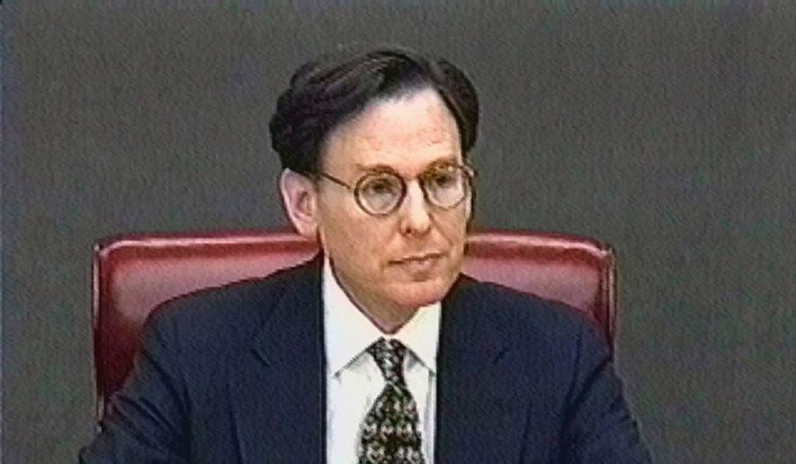 White House aide Sidney Blumenthal, shown in this video image, says during his Feb. 3, 1999, deposition that President Clinton lied to him. The videotape was part of House Manager Rep. James Rogan&#39;s, D-Calif., presentation in the Senate impeachment trial of President Clinton, Saturday, Feb. 6, 1999, in Washington. (Associated Press) ** FILE **