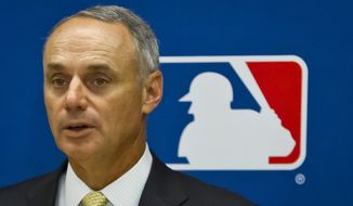 Baseball commissioner Rob Manfred speaks during a press conference after his first owners&#39; meeting as baseball commissioner, Thursday, May 21, 2015, in New York. (AP Photo/Bebeto Matthews)