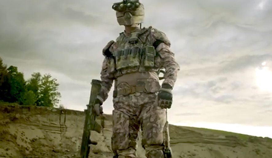 Revision Military brought a prototype of its Kinetic Operations Suit to the Special Operations Forces Industry Conference in Tampa, Florida. (Image: YouTube, Revision Military)