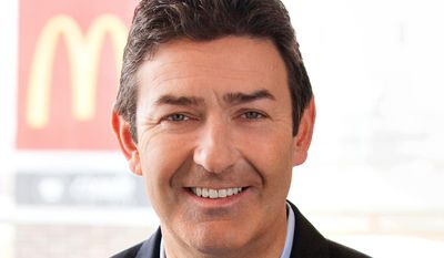 In this January 2015 photo provided by McDonald&#39;s, company President and CEO Steve Easterbrook poses for a photo. Easterbrook is set to make his debut before shareholders at the company’s annual meeting Thursday, May 21, 2015, at a time when the chain is facing declining sales and ongoing protests. (McDonald&#39;s via AP)