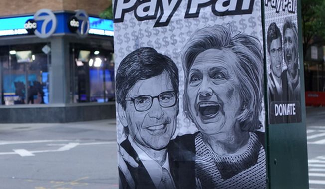 &#x27;PayPal&#x27; signs with George Stephanopoulos and Hillary Clinton are popping up outside ABC&#x27;s studios in New York City. The journalist was criticized for not disclosing $75,000 he made to The Clinton Foundation while reporting on the Clinton&#x27;s and their foundation. (Image: Twitter, Mark Hemingway, The Weekly Standard) ** FILE **